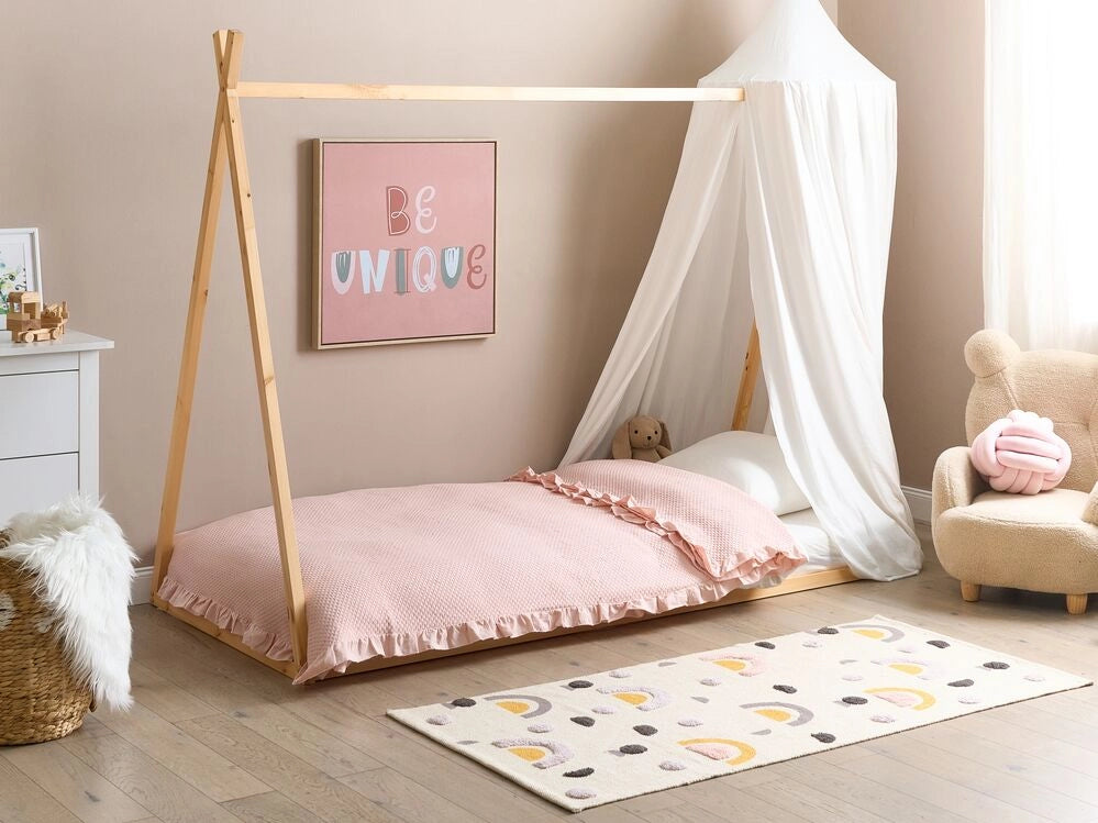 Letto per bambini con baldacchino in legno di pino chiaro 90 x 200 cm cameretta elegante