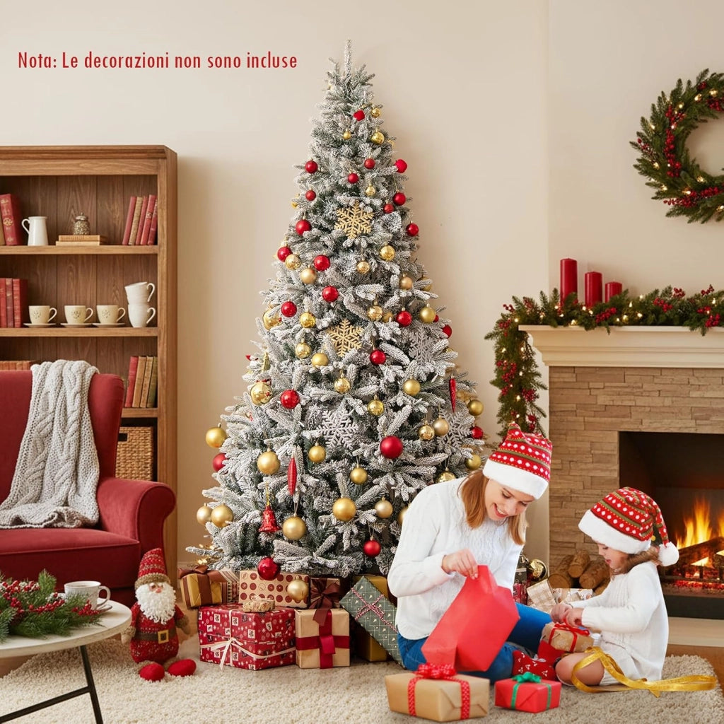 Albero di Natale Artificiale Innevato Metà 180 cm Pre-illuminato | Albero di Natale con 180 Luci LED Bianche Calde e Multicolori, 9 Modalità, 652 Punte di Rami in PE & PVC e Telecomando