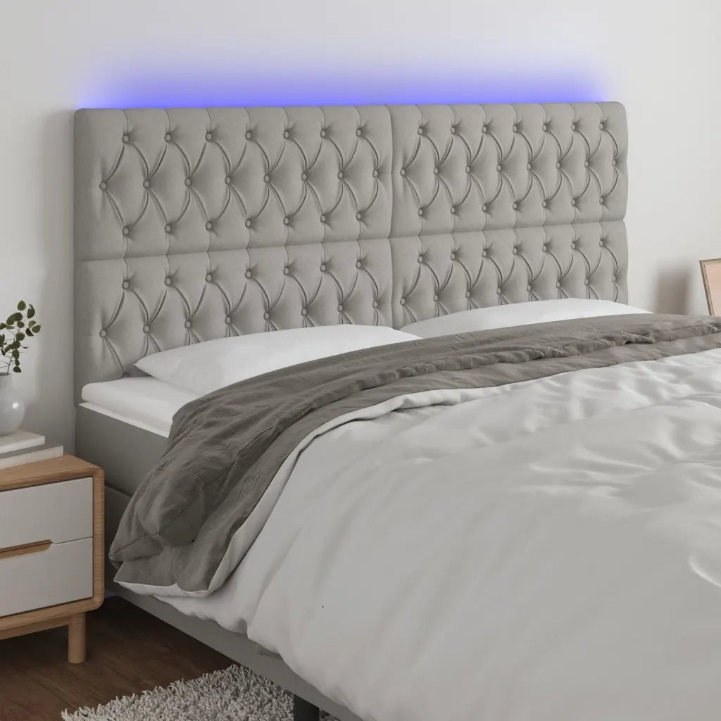 Testiera | Testata a LED Grigio Chiaro 200x7x118/128 cm in Tessuto