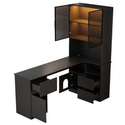 Scrivania angolare con 3 cassetti; 2 ante; LED e vano cavi - per studio - 120×80×180 cm - nero