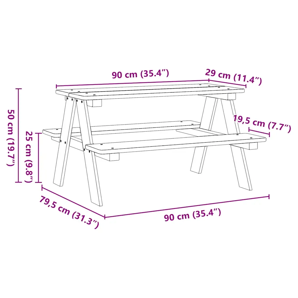Tavolo per Bambini con Panche IRUN 90x79,5x50 cm Legno Massello CFW7857411