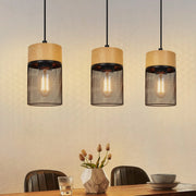 Lampada a sospensione ZMH 3 luci barra legno nero venature per sala da pranzo corridoio e bar