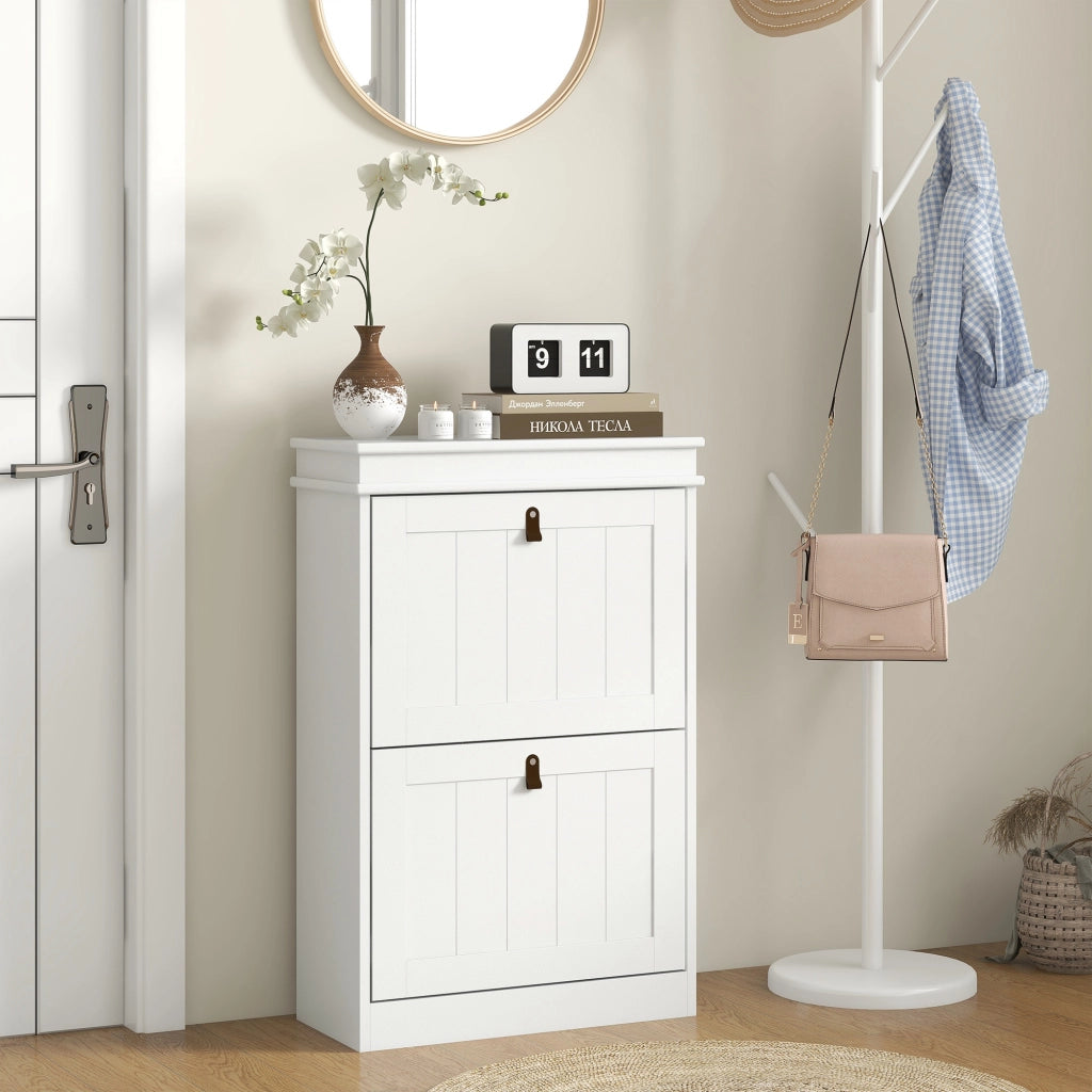 Scarpiera Salvaspazio con 2 Ante ¨C Xylo ¨C Bianco, 10 Paia, 54x24x82,5 cm