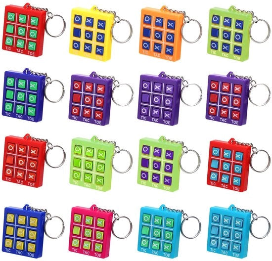 Porta chiavi Tic-Tac-Toe - 16 pezzi - Gadget divertente - Regali per bambini - Acciaio inossidabile - Materiale ABS duraturo