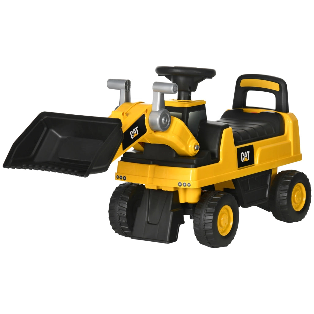 EasyComfort Ruspa Giocattolo per Bambini 18 e 36 Mesi con Escavatore e Spazio Portaoggetti, 78x29.5x54 cm, Giallo e Nero
