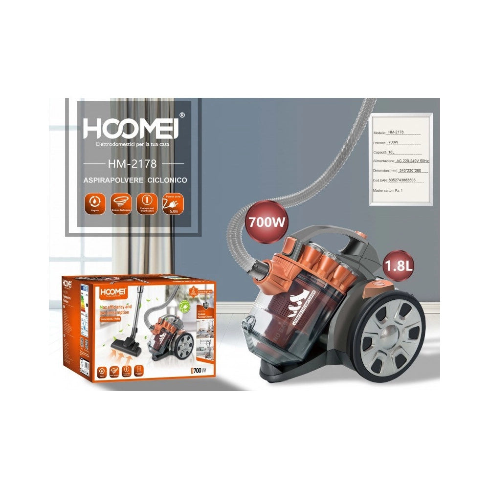 Trade Shop - Aspirapolvere A Cilindro Ciclonico Scopa Elettrica 700w Senza Sacchetto Compatto -