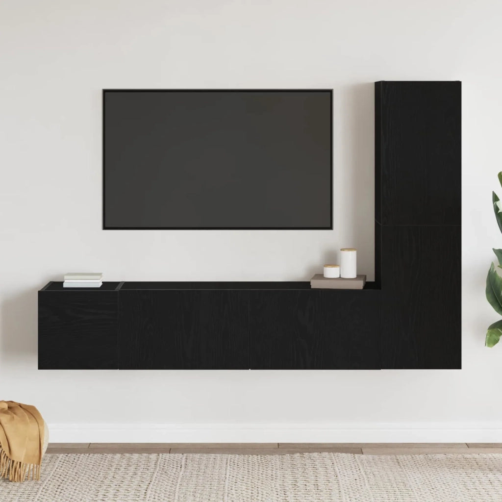 Set mobile TV 4 pz-Credenza per TV Rovere Nero 130,5 x 30 x 140 cm