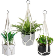 Tre supporti macramé per vasi fiorali - tessuto per piante - standard appeso per interni ed esterni - decorazione per balcone giardino - stile bohemien