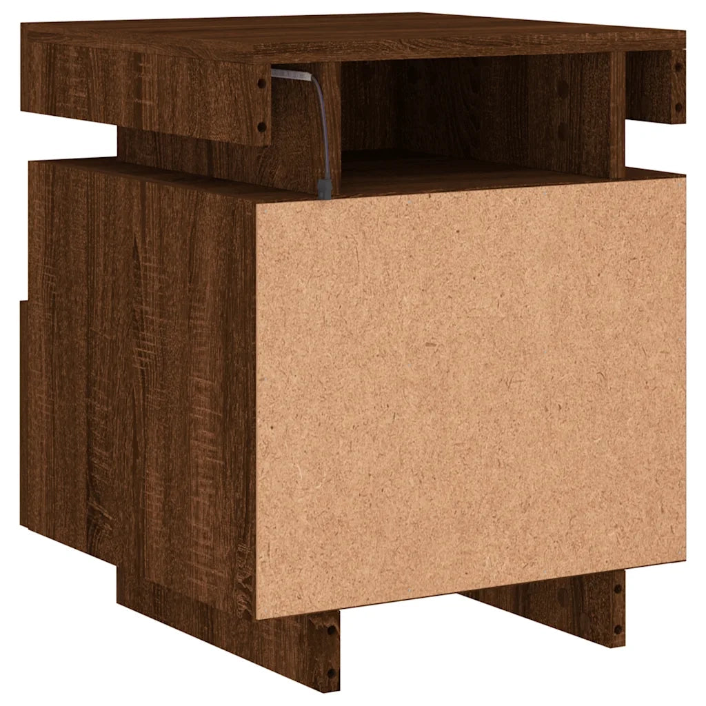 Comodino con Luci LED-Tavolino da notte Rovere Marrone 40x39x48,5 cm