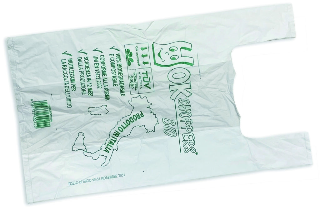 BUSTA SHOPPER BIODEGRADABILE 500 PZ cm. 23+7+7x50 h - gr. 4,5