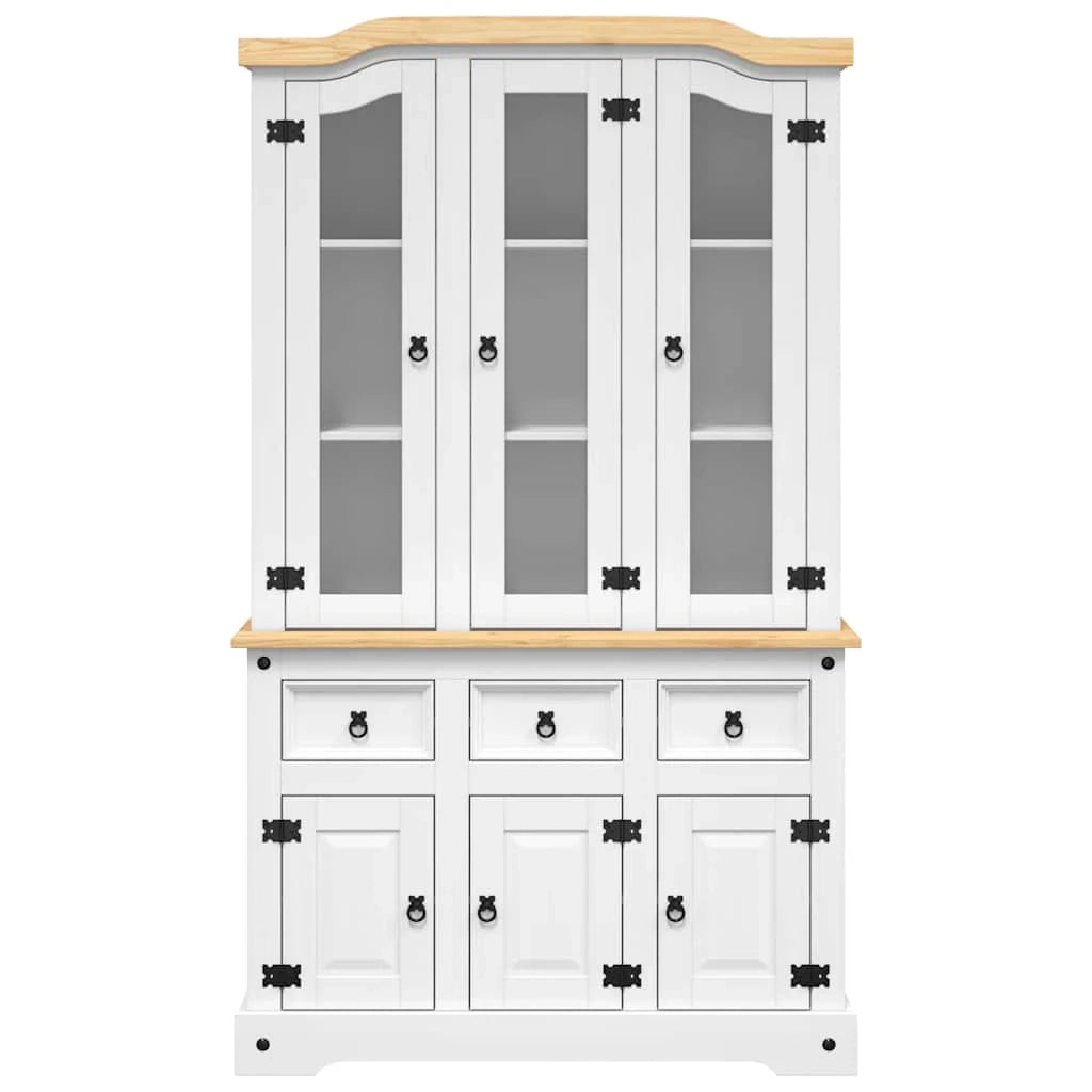 Credenza alta Corona cassettiera armadio mobile contenitore organizer per cucina soggiorno salotto 112 x 43 x 196 cm legno massello di pino finitura bianca 02_0034220