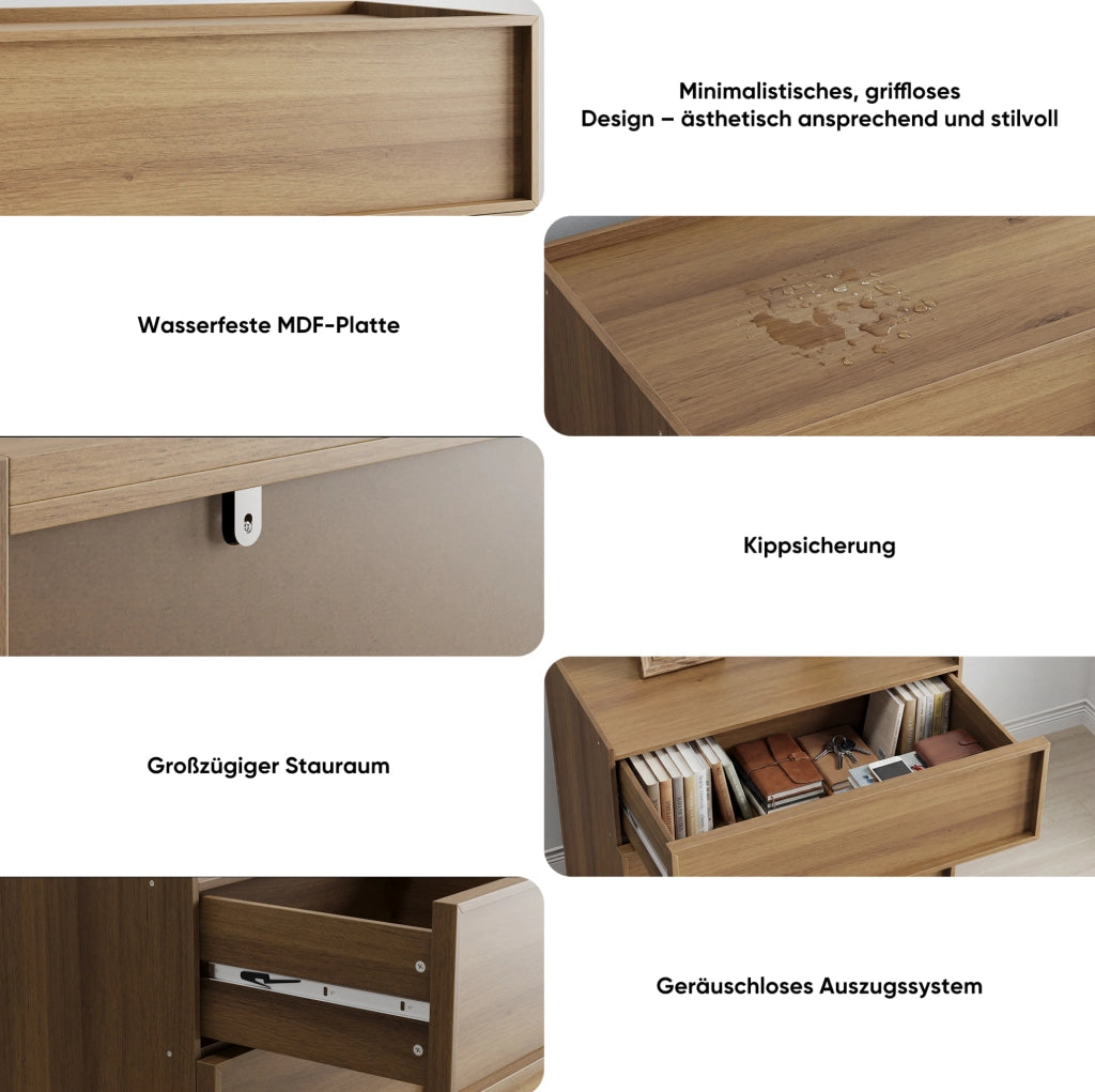 Cassettiera in MDF effetto rovere con 3 cassetti
