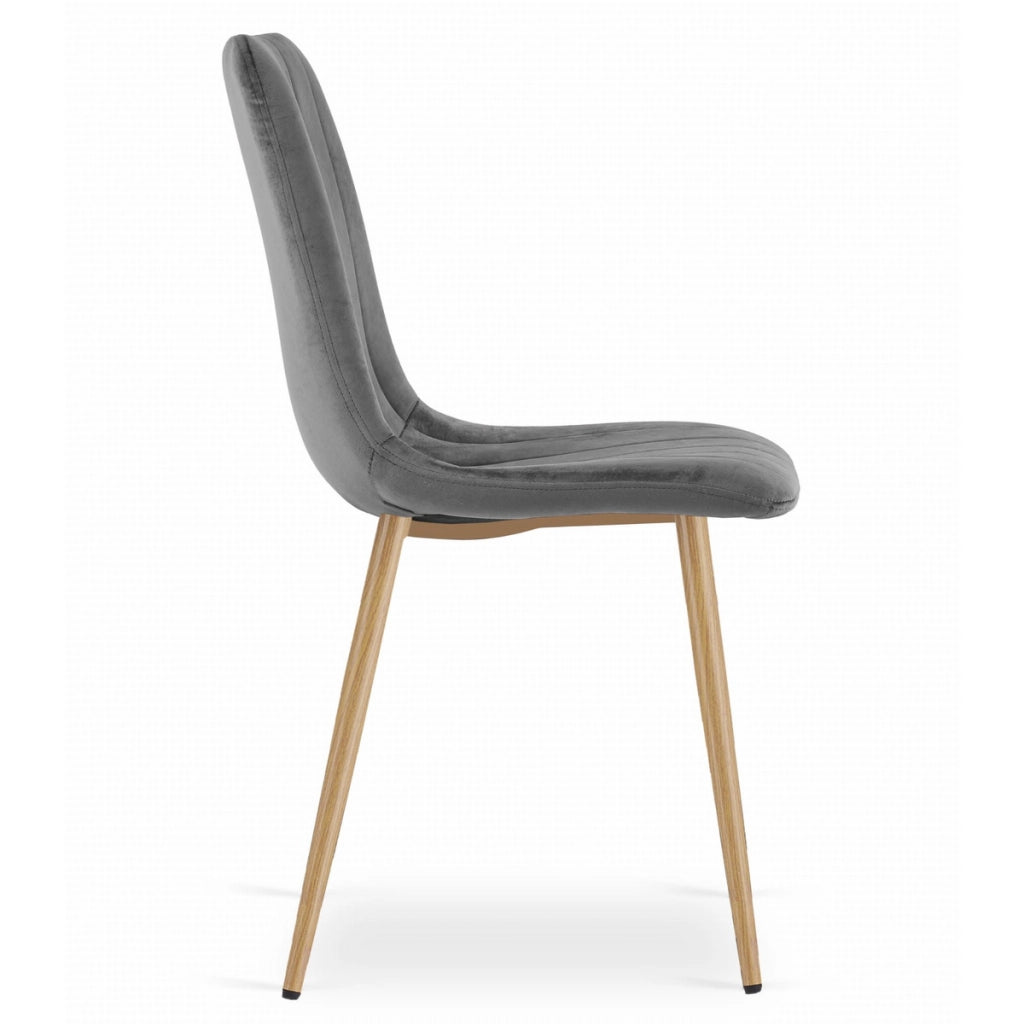 Set di 4 Sedie Lava in Velluto Grigio Scuro con Gambe Effetto Legno