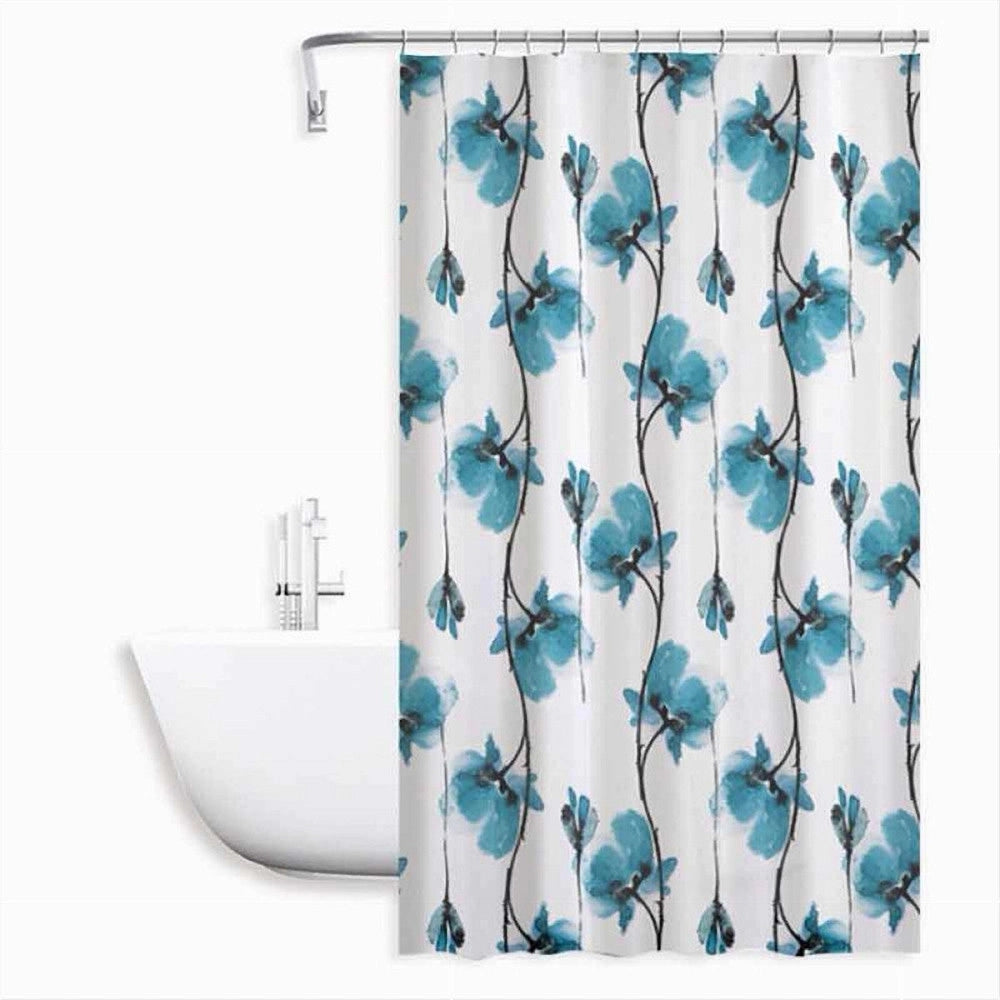 Trade Shop - Tenda Doccia Vasca Impermeabile 12 Ganci Decorazione Fiori Blu 240 X 200cm 79225 -