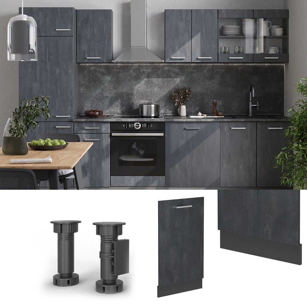 Pannello frontale della lavastoviglie R-Line Calce nera/Antracite 45 cm, PL Rovere Vicco