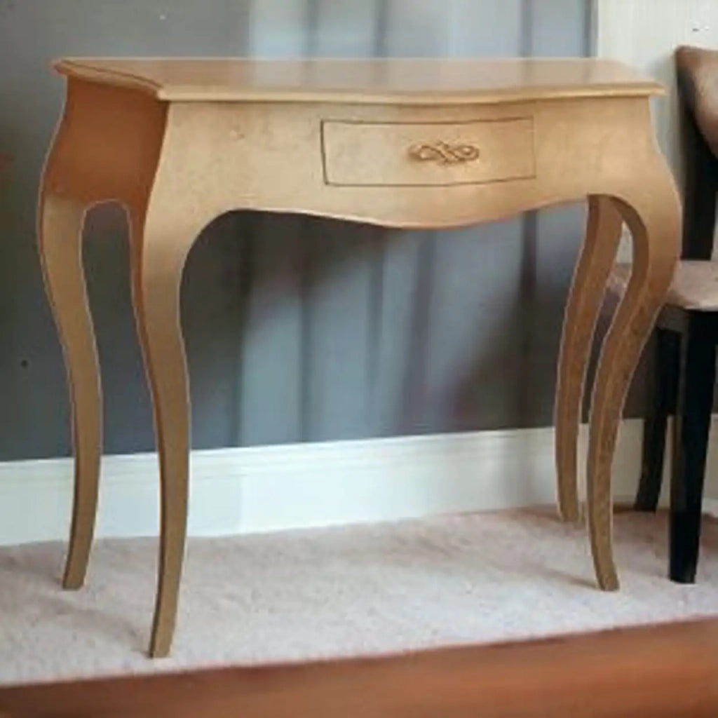 Consolle in legno Shabby chic foglia oro con maniglia infinito