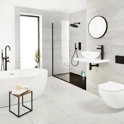 Sifone lavabo a canna tonda nero opaco completo di piletta click clack