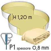 Liner Per Piscina A Forma Di Otto 7,25 X 4,60 H.1,50 M Sabbia - Attacco P3 - Spessore 0,80 Mm Tipo attacco: P1, Colore: Sabbia, Altezza: 1.20 m