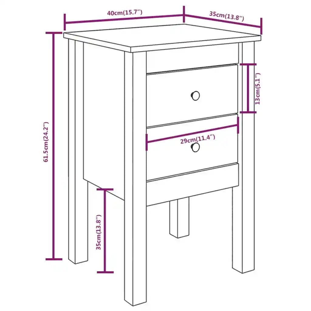 Comodini 2 pz Nera 40x35x61,5 cm in Legno Massello di Pino cod mxl 30426