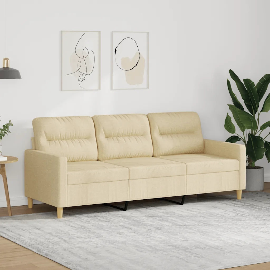 Divano a 3 Posti Crema 180 cm in Tessuto