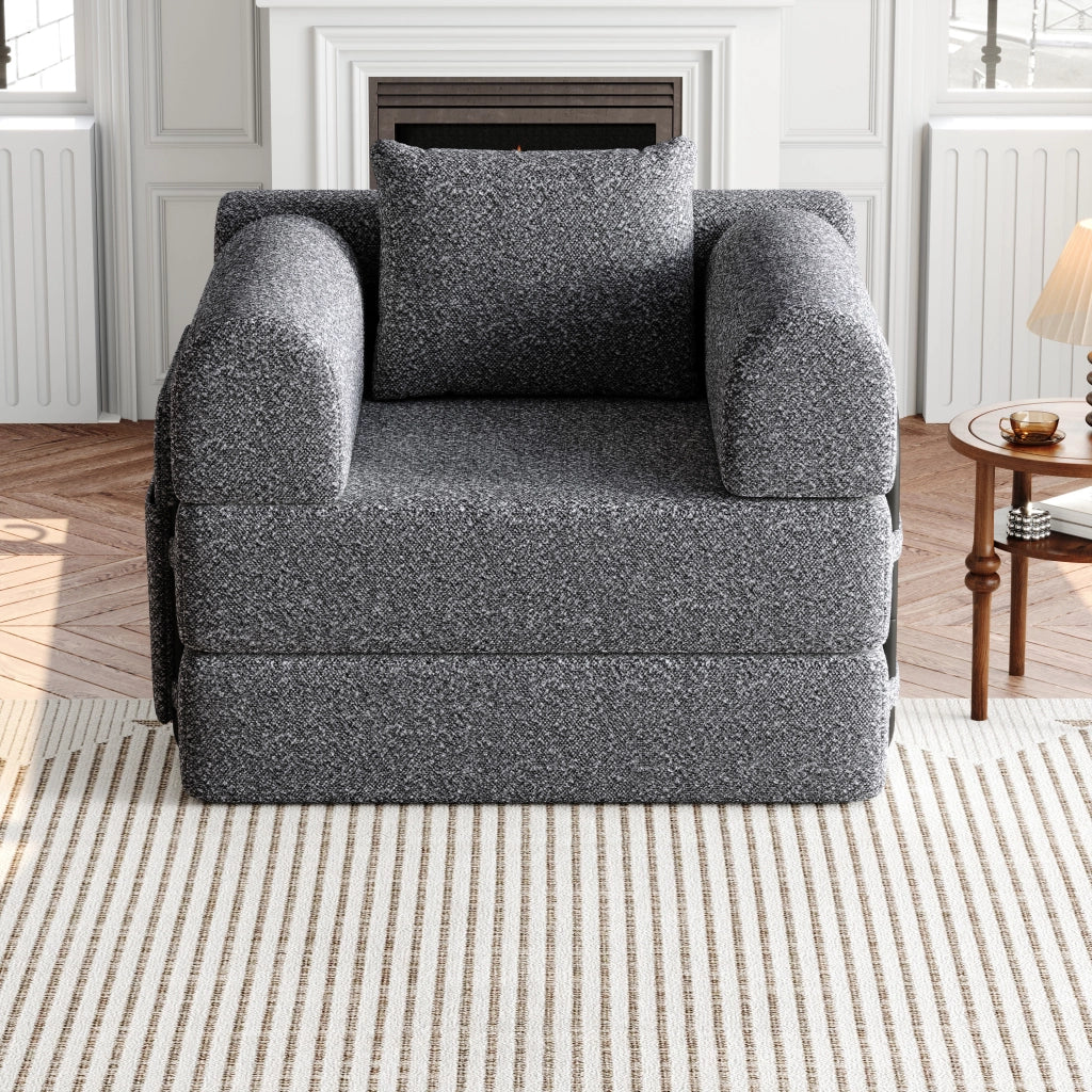 DIVANO LETTO 1 POSTO CHENILLE GRIGIO CON VANO BRACCIOLO