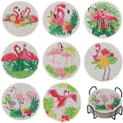 Sostegno per bicchieri in acrilico con tema flamingo, 8 pezzi, con contenitore in corallo e strumenti inclusi