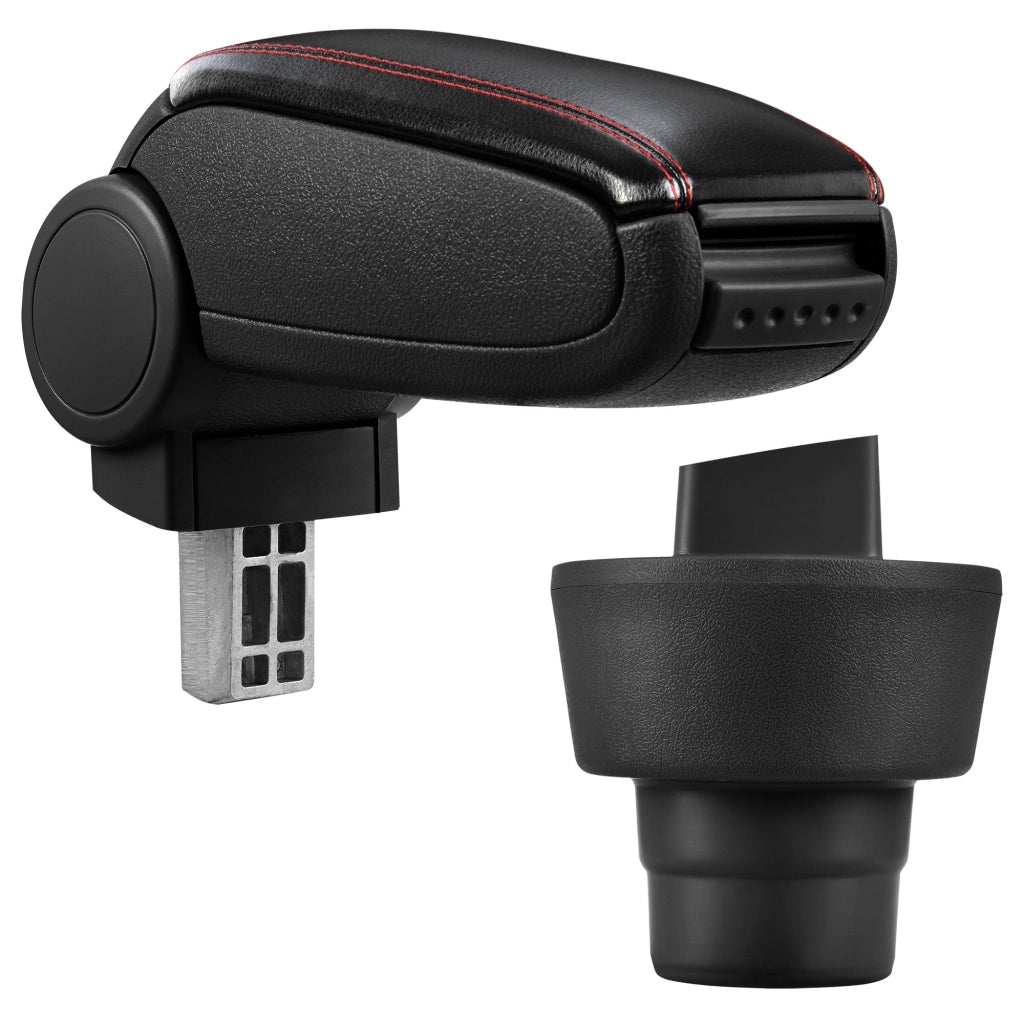 [pro.tec] Bracciolo centrale - Poggiabraccio con vano portaoggetti - imbottito - in similpelle - nero con cucitura rossa - BMW Mini (1. generazione / 2001-2006)