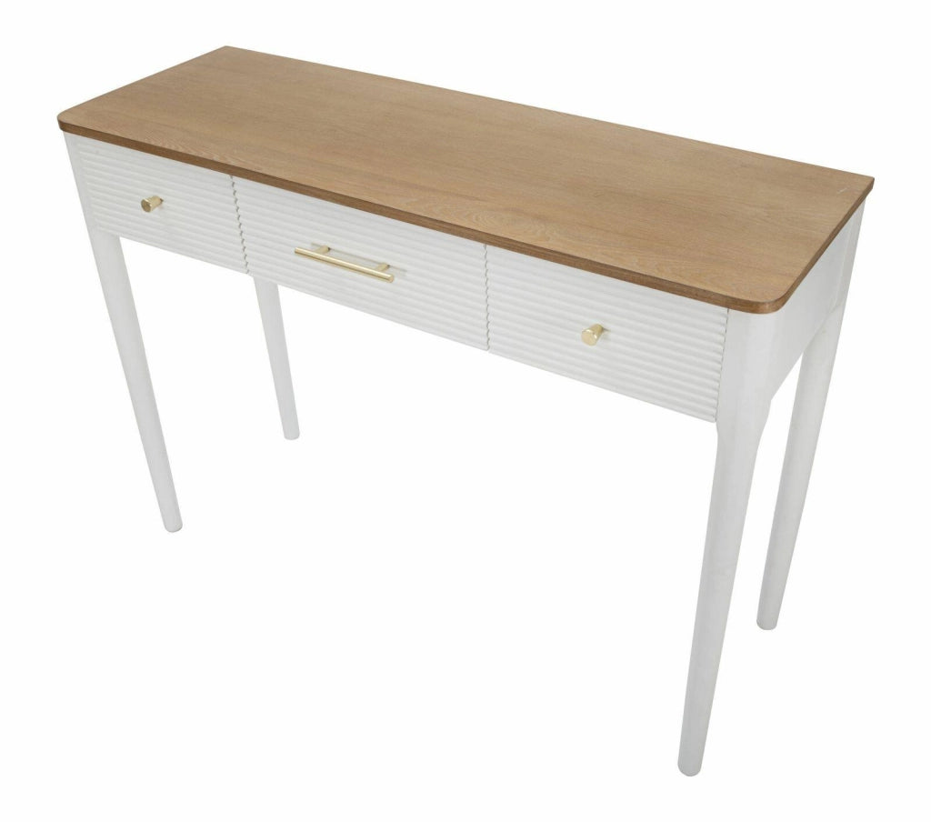Consolle Crypto, Tavolo multiuso, Mobiletto d'appoggio, Scrivania da corridoio, 107x37 h80 cm, Bianco e Marrone