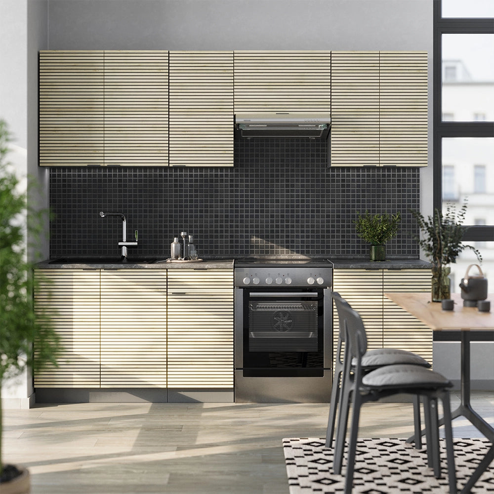 Cucina componibile Fame-Line Pannello in quercia/Antracite 240 cm, PL Marmo Vicco
