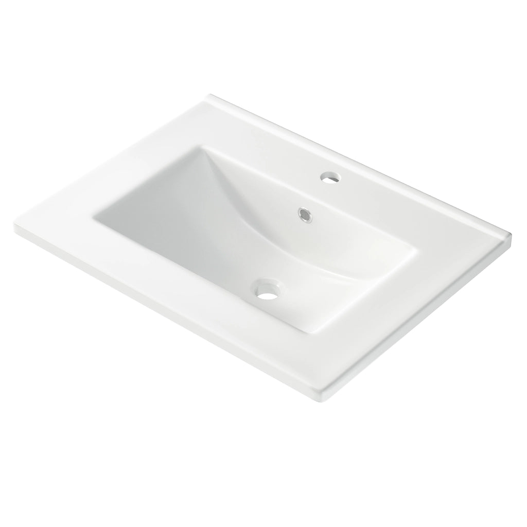 Mobile bagno freestanding 62¡Á47¡Á90 cm con lavabo in ceramica, finitura laccata bianca, 1 anta e 3 cassetti
