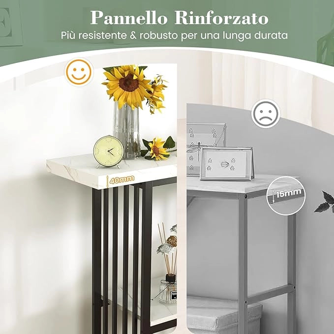 Tavolo da Ingresso Stretto e Compatto, Tavolo da Divano in Finto Marmo con Struttura in Acciaio, Consolle Moderno per Salotto e Corridoio, 120 x 29,5 x 92,5 cm (Nero e Bianco)