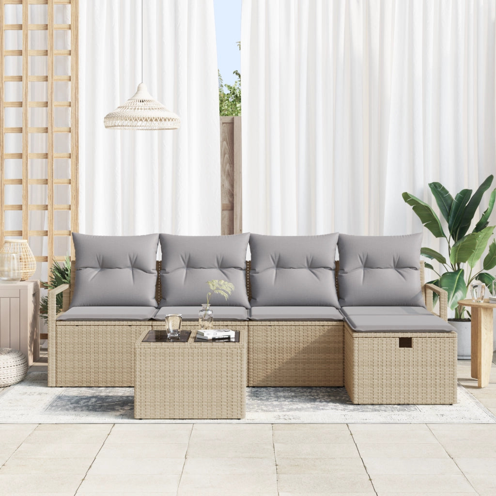 Set divano da giardino  da 6 pezzi con cuscini beige in polyrattan