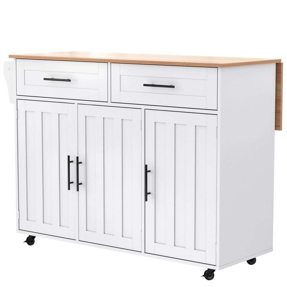Carrello da Cucina con Ripiani ¨C Xylo ¨C Legno Massello e Bianco, Pieghevole, con Ruote, 129x46x91,5 cm