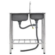 Lavello da Campeggio Vasca Doppia con Rubinetto-Lavandino-Lavabo in Acciaio Inox 614661