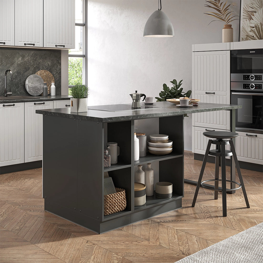 Isola cucina Fame-Line Bianco rustico/Antracite 90 cm con cassetto, senza piano di lavoro Vicco