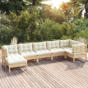 Set Divani da Giardino 7 pz con Cuscini Crema in Massello di Pino 3096550