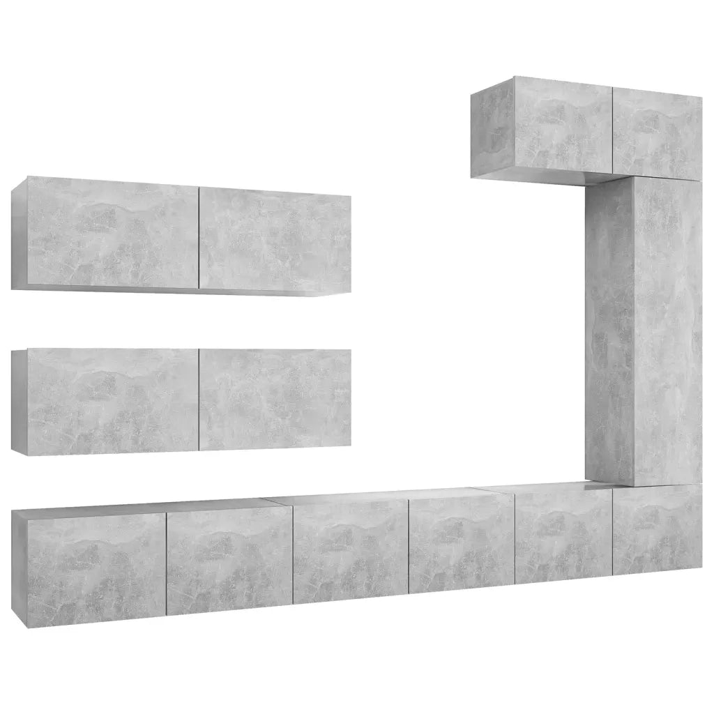Set di Mobili Porta TV 7 pz Grigio Cemento in Legno Multistrato 3079137