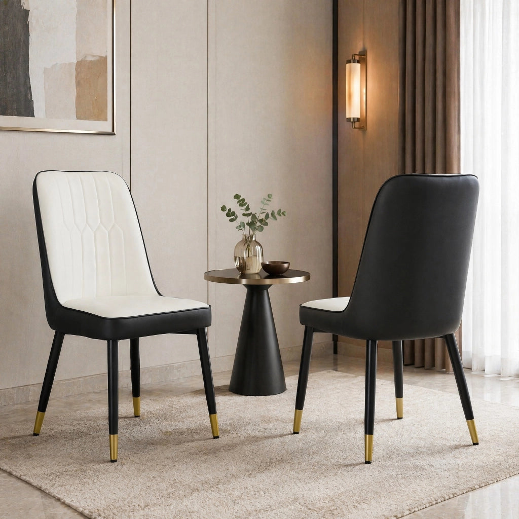 SEDIA DA PRANZO Set da 2 pezzi in PU bianco/nero con gambe in metallo
