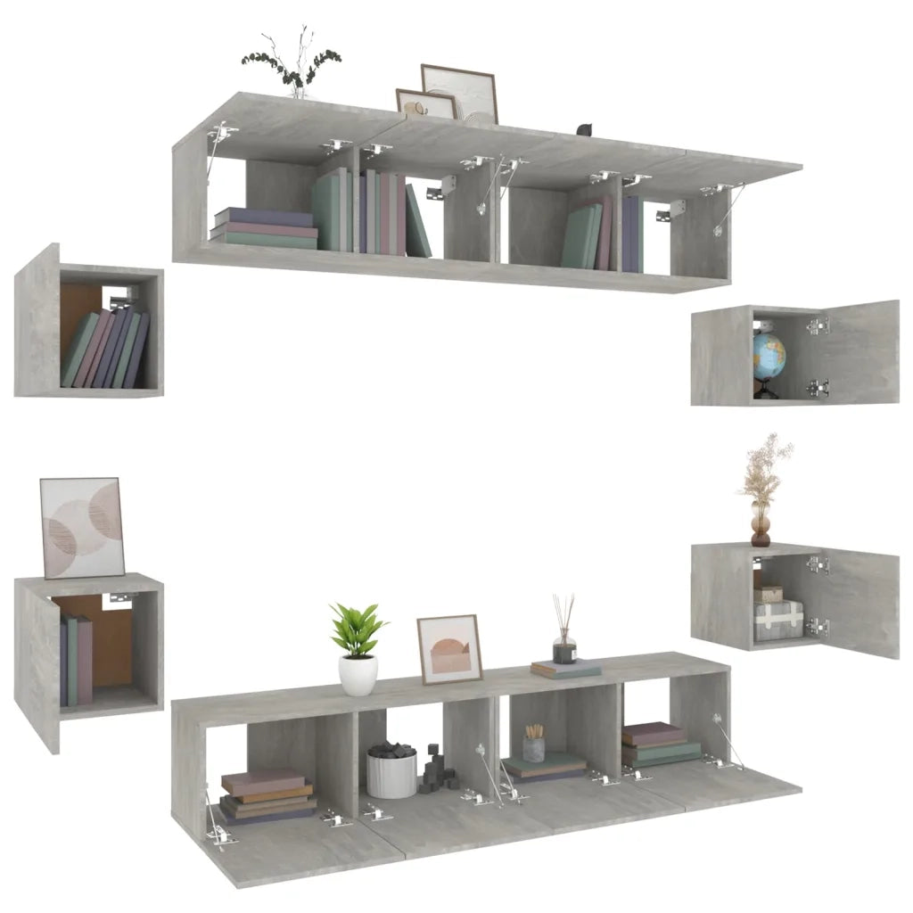 Set Mobili Porta TV 8pz Grigio Cemento in Legno Multistrato 3114217