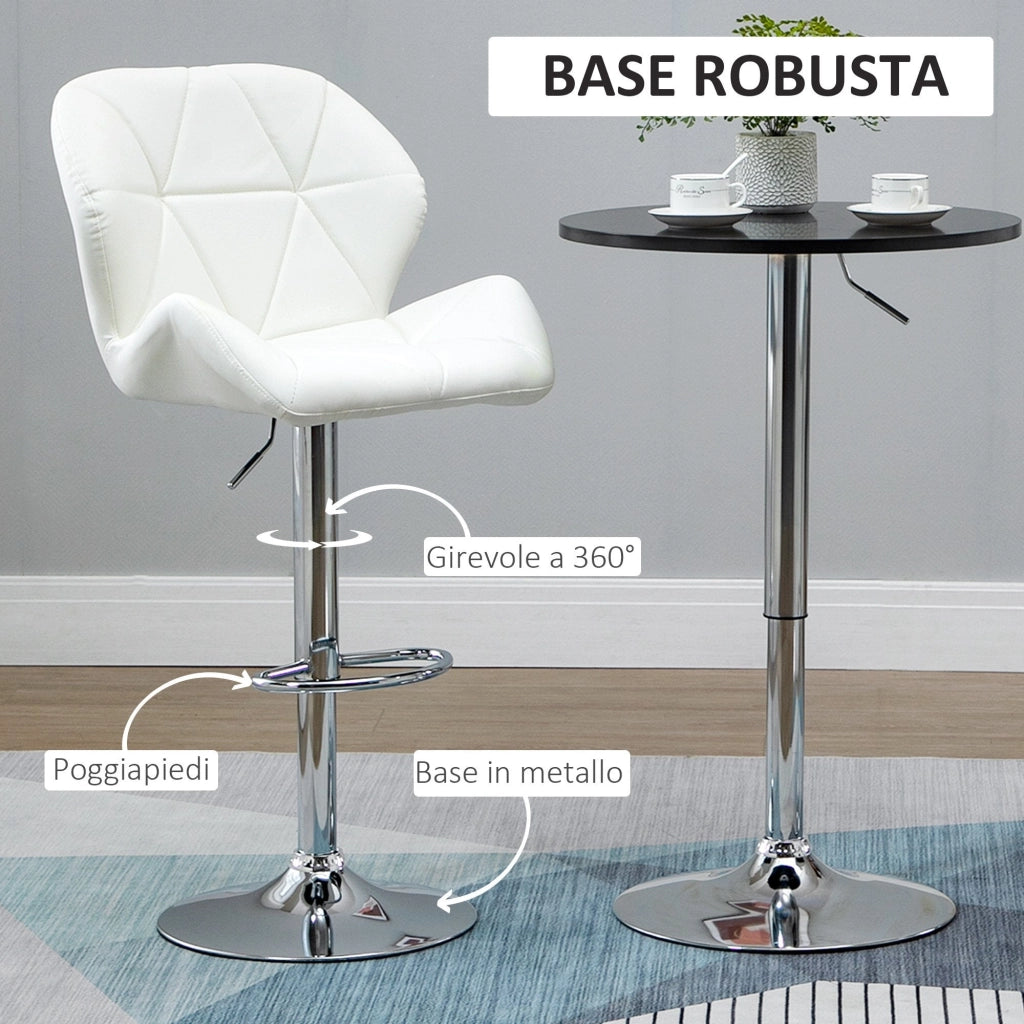 Set 2 Sgabelli da Bar 51,5x57,5x93-114,5 cm in Similpelle Bianche