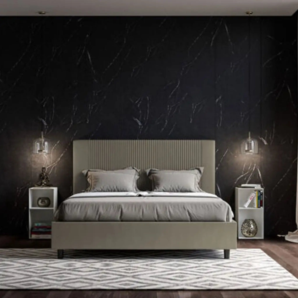 Letto matrimoniale con rete imbottito 160x200 similpelle cappuccino Goya