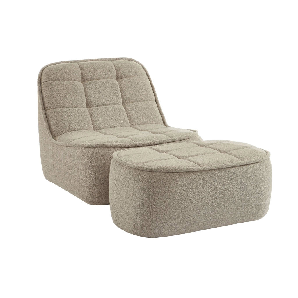 Poltrona con poggiapiedi in bouclé testurizzato, beige
