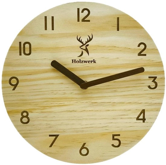 Orologio da parete in legno naturale con orologio in legno vintage silenzioso senza ticchettio realizzato a mano con legno massello naturale con motivo di cervo (HW.Beuken.)