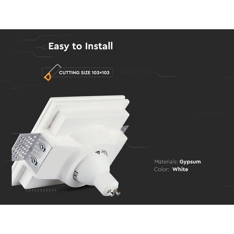 Portafaretto Lampada Led GU10 Da Incasso A Scomparsa Corpo Quadrato 100X100mm In Gesso Bianco Verniciabile SKU-3696