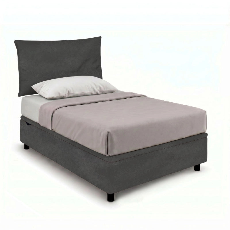 Letto imbottito Singolo 80x190 cm Soft - Contenitore,Microfibra,Grigio