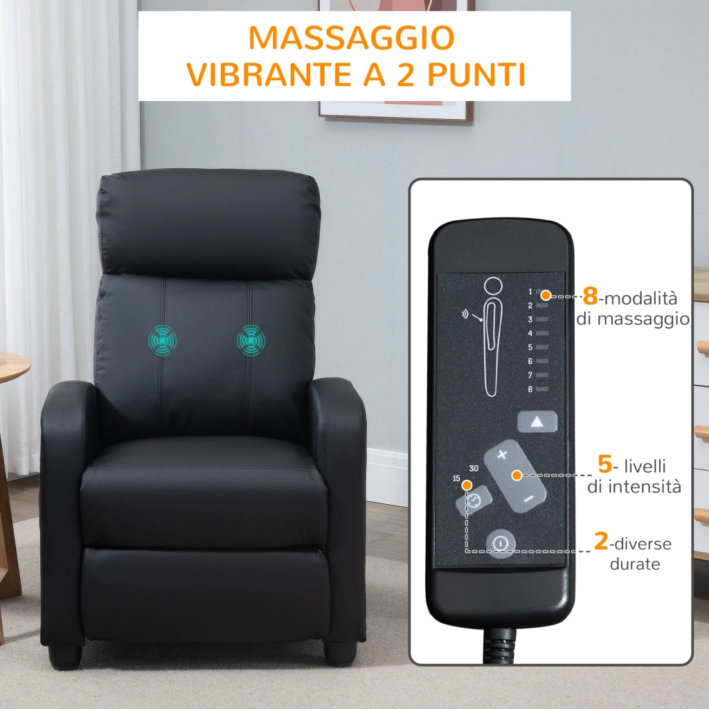 EasyComfort Poltrona Relax Massaggiante con Telecomando e 8 Programmi, Reclinazione e Poggiapiedi, 68x88x98cm, Nero