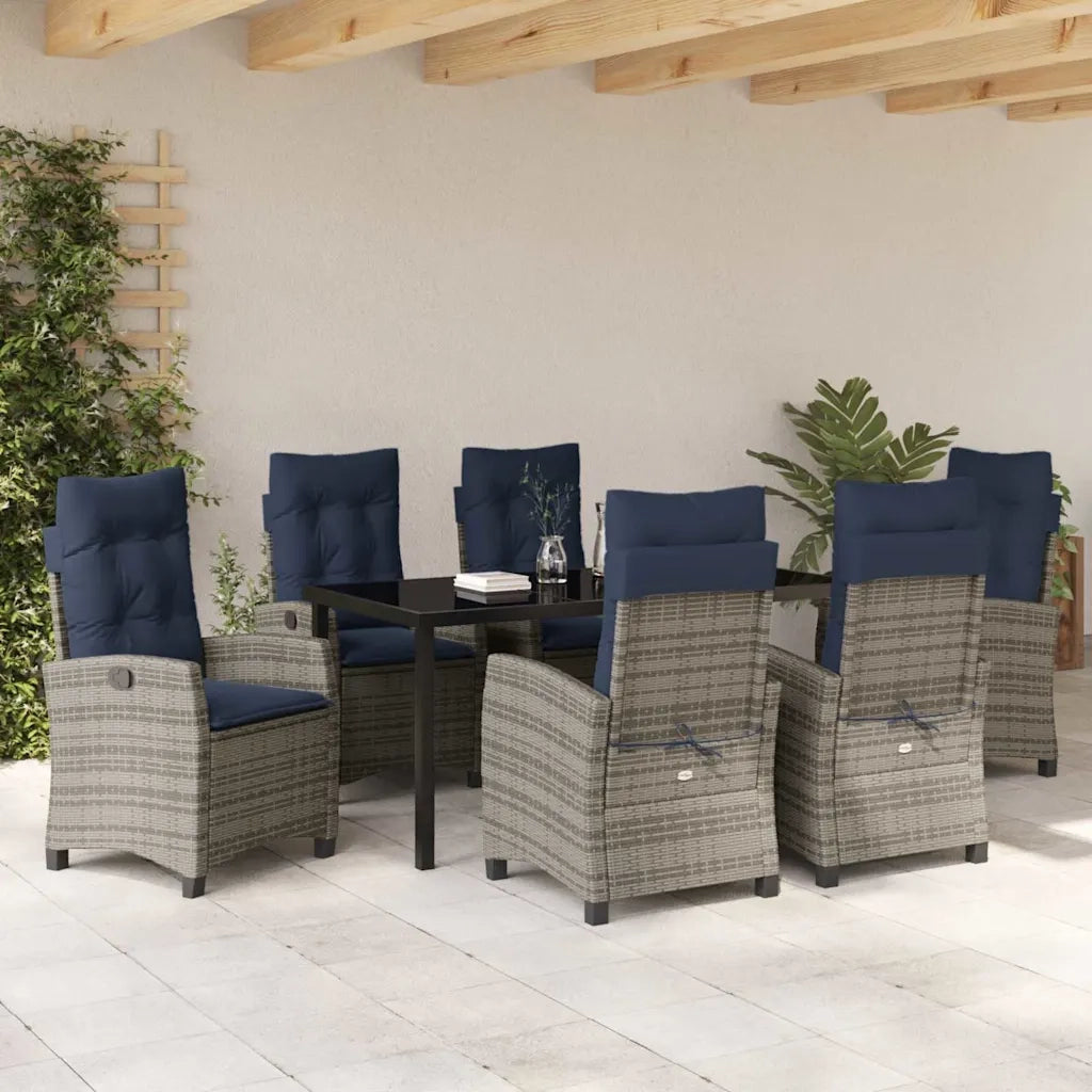 Set da Pranzo per Giardino con cuscino 7 pcs Grigio polyrattan 3380467