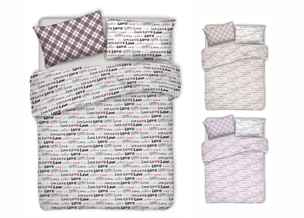Copripiumino Sacco Piumone Pensieri Delicati 100% Cotone Disegno Love Love - Singolo - Rosa