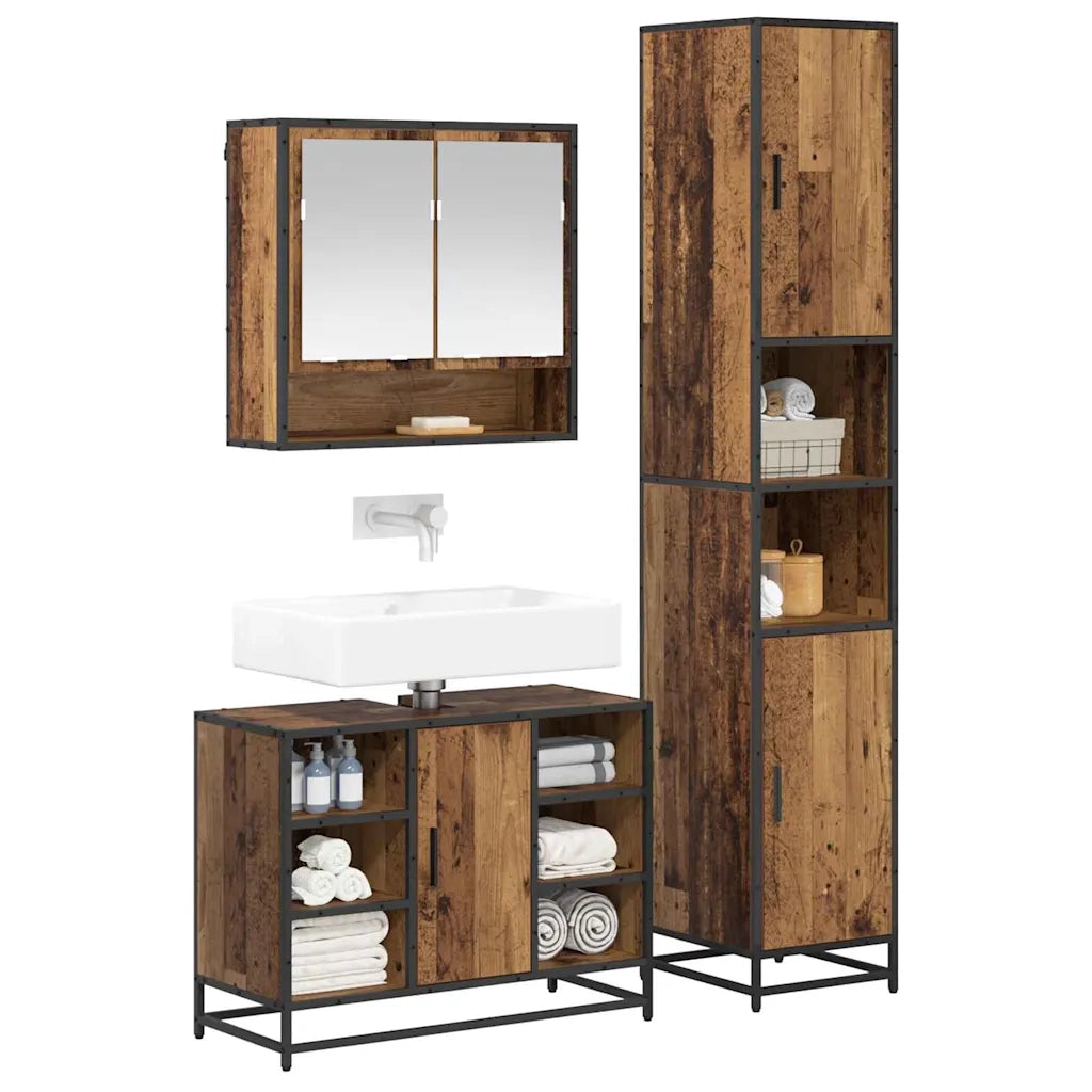 Set di mobili per il bagno con lo scaffale 3 pcs Legno vecchio