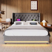 LETTO Contenitore 160x200 cm Grigio Cotone con USB Type-C e LED 3 lati